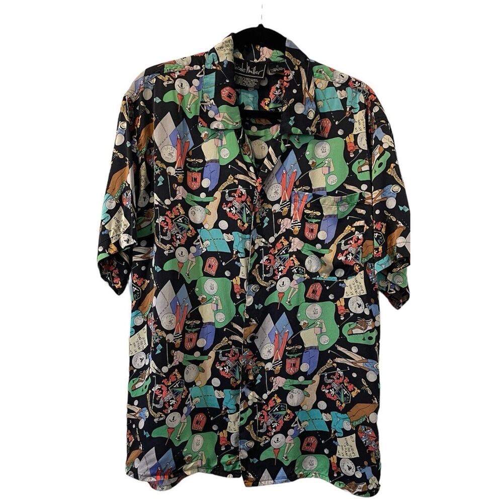 Nicole Miller Mens 100% Silk Shirt & Jacket Golf Print Limited 1991-Sz S